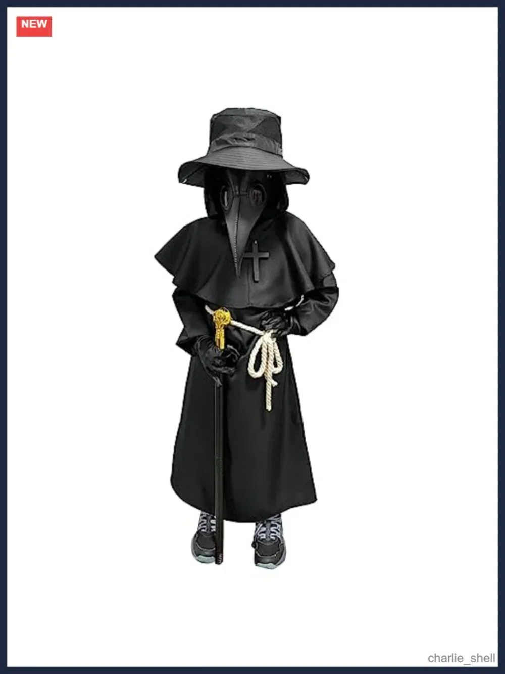Kids Plague Doctor Halloween Costume 7-Pc Set PU Leather Robe Mask